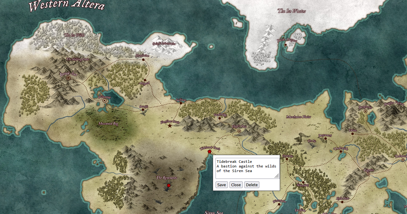 D&D-style custom campaign map with markers